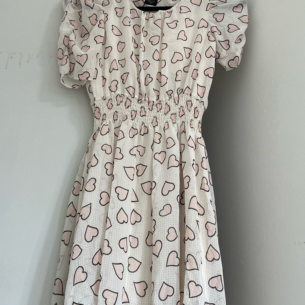 Princess Heart Print Puff Sleeve Dress